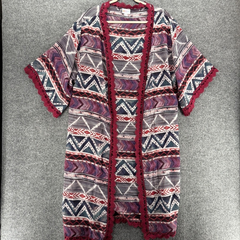LulaRoe Kimono Top Size M Purple Aztec Sheer Open Front Boho Cover Up Fairycore